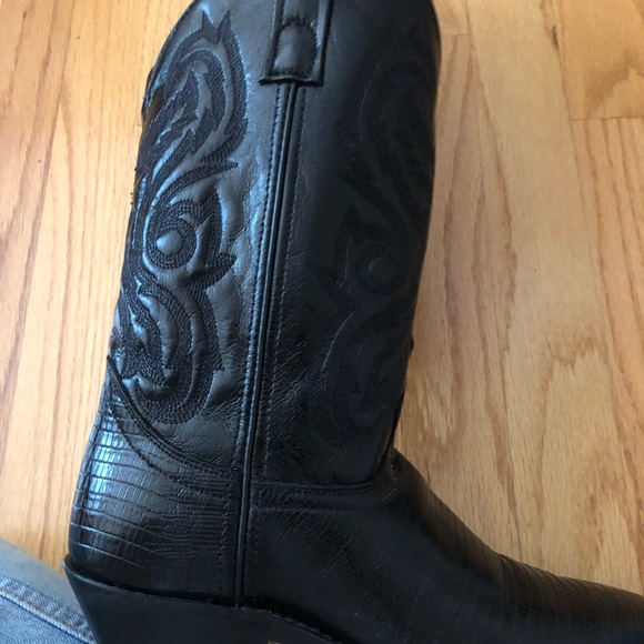 PRICE FIRM. Vintage new Black lizard print leather cowboy boots - Picture 4 of 6